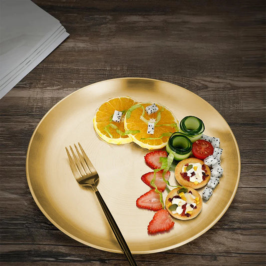 2pcs stainless steel plates, 23cm gold and silver multifunctional plates, suitable for picnics, pre meal preparation, family use