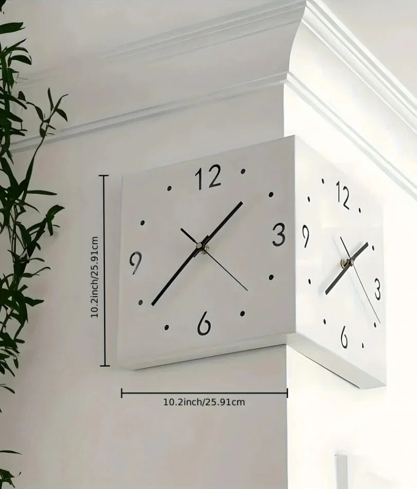 Ivory Corner Wrapping Double Sided Luminous w/ Light Sensor 16" Modern Wall Clock