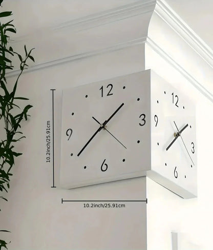 Ivory Corner Wrapping Double Sided Luminous w/ Light Sensor 16" Modern Wall Clock