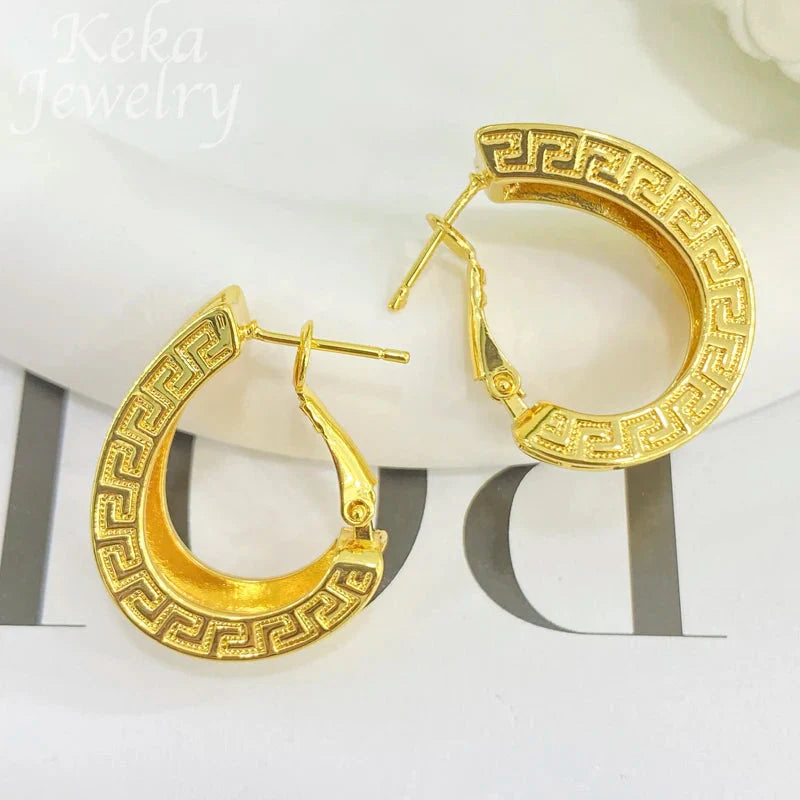 Dubai Golden Jewelry Sets for Women Luxury Italian Bridal Necklace Pendant Earrings Wedding Party Accessories Lady Gifts