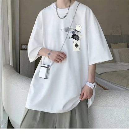 Men's Cotton T-shirts White 5XL Fashion Mens Oversized T Shirt Funny Print Summer Casual Wear Tee Shirts for Men Male Clothes