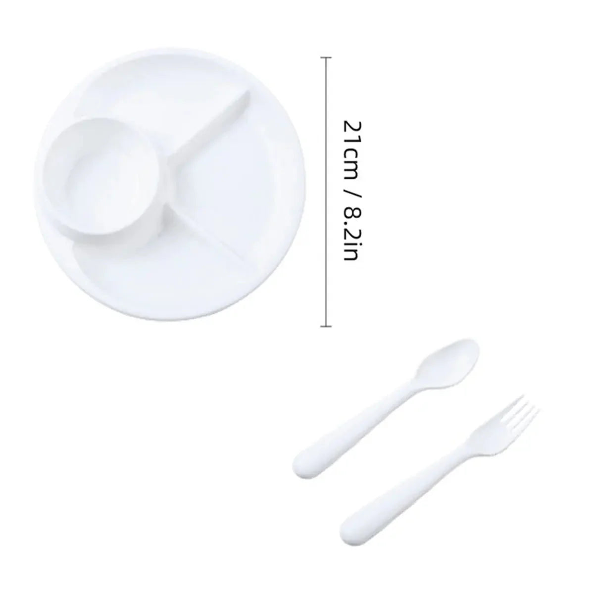 Reusable Round Plastic Divided Dinner Plate With Fork Spoon Salad Plate Dishes Student Kid Food Plate Dishwasher&Microwave Safe