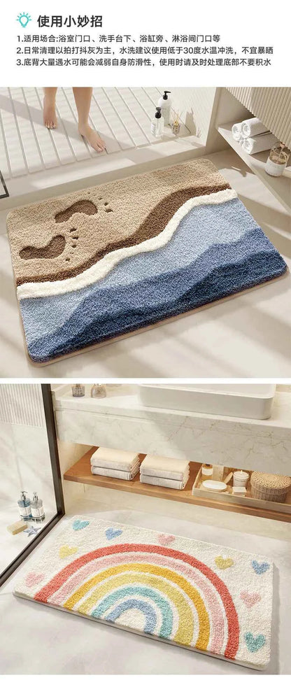 Bathroom Mat, Absorbent Anti Slip, Dirt Resistant Door Mat for Bathroom Entrance,Foot Mat, Flocking, Wave Shaped,Home Decoration