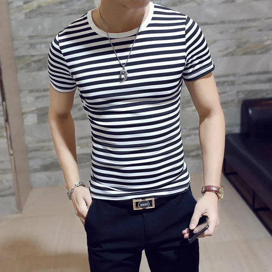 MRMT 2026 Brand New Mens T-Shirts Striped Men T Shirt Short-Sleeved Man Stripe T-shirt For Male Clothing Round-Collar Tops Tees