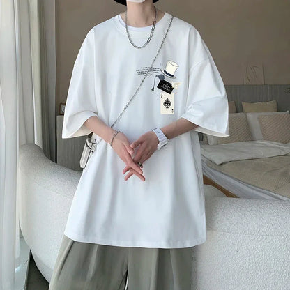 Men's Cotton T-shirts White 5XL Fashion Mens Oversized T Shirt Funny Print Summer Casual Wear Tee Shirts for Men Male Clothes