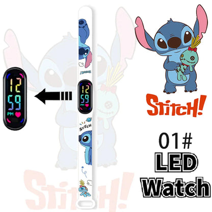 Disney Stitch Digital Kids' Watches Anime Figures LED Luminous Watch Touch Waterproof Electronic Sports Watch Kids Birthday Gift