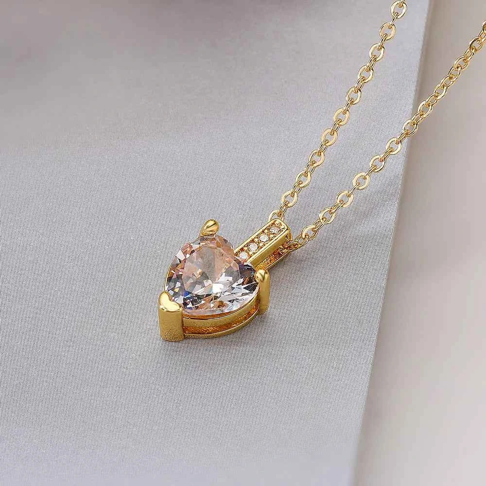 Mafisar Non-Fading Gold Color 316L Stainless Steel Party Jewelry Shiny AAA CZ Zircon Heart Pendants Necklaces For Women