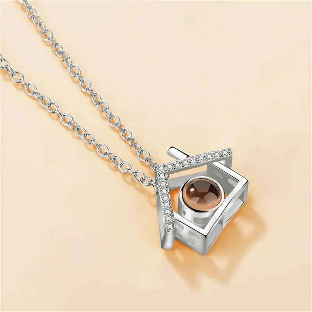 New Letter Necklace 100 Languages I Love You Projection Pendant Necklace Women Jewelry Collier Femme Bijoux Best Friends Gifts