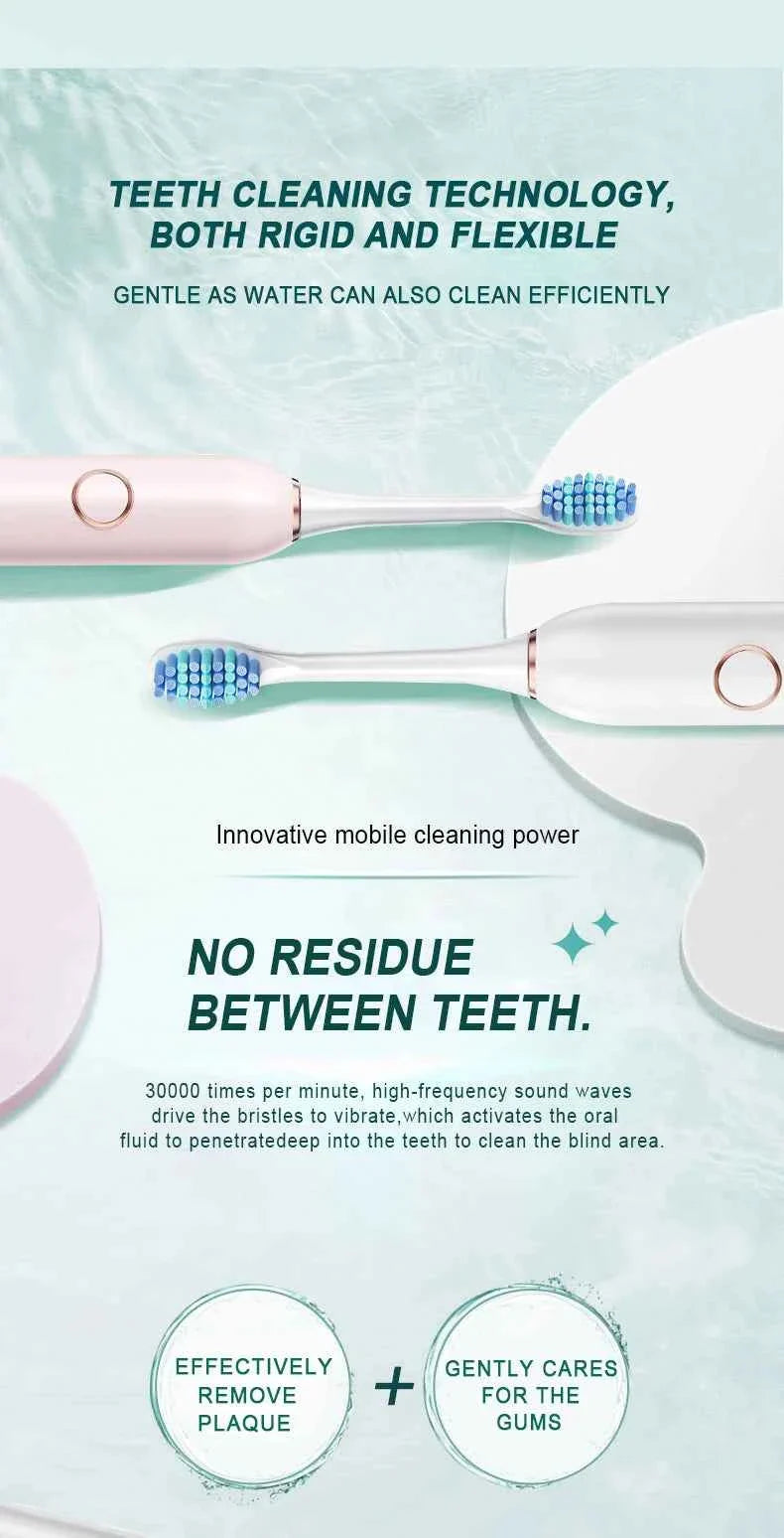 Adults Sonic Electric Toothbrush   with 6 Cleaning Modes USB Rechargeable with Multiple Replacement Brush Heads