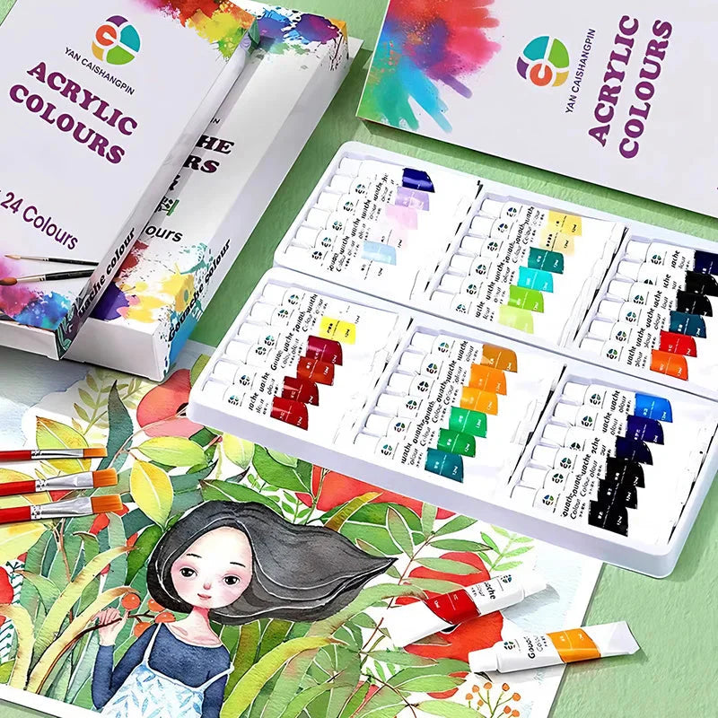 Acrylic Paint Set 12/18/24/36 Colors 12ml Tubes Non-Toxic Waterproof Art Craft Paints for Artists Kids Beginners School Supplies