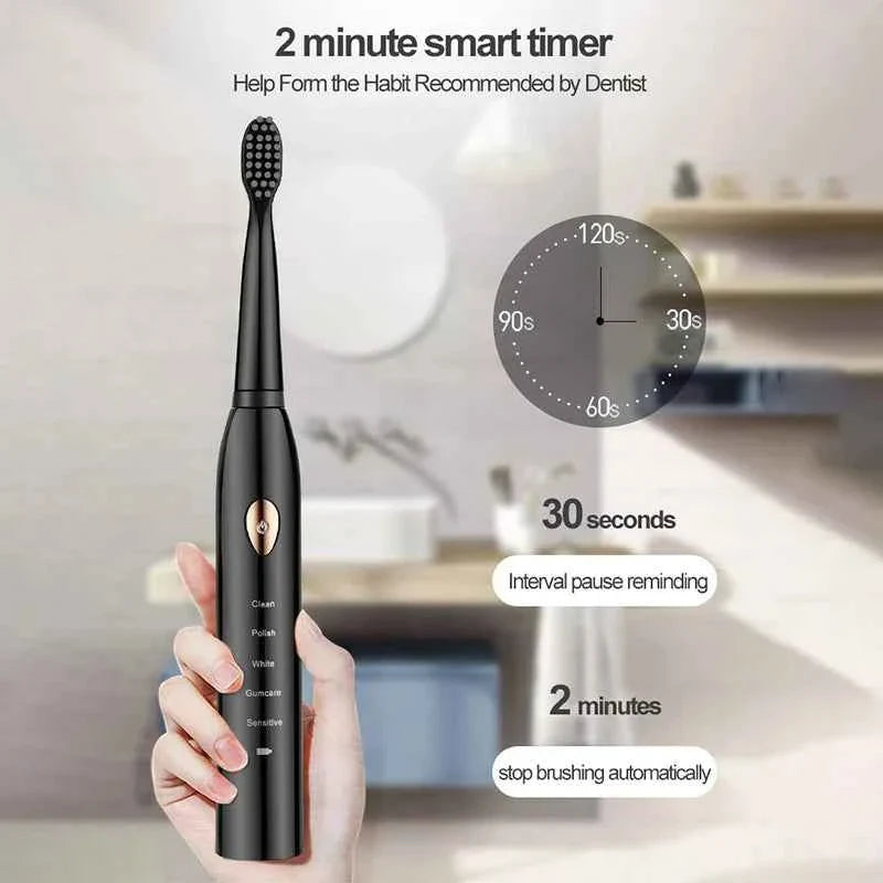Sonic Electric Toothbrush For Adult Black White Whitening Timer Soft Hair IPX7 Waterproof 5-gear Mode USB Charging Teeth Brush