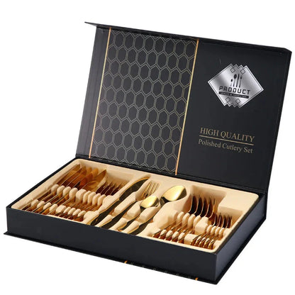 24-Piece Silverware Set with Steak Knives Forks Spoons,Stainless Steel Flatware ,Tableware Cutlery Service for 6,Dishwasher Safe
