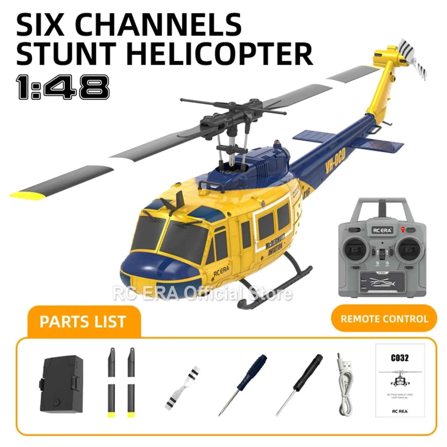 RC ERA Weathered Marine C032 UH1Huey One Click Inverted Flight TOF Optical Flow Gyro Stabilized RC Helicopter for Adults