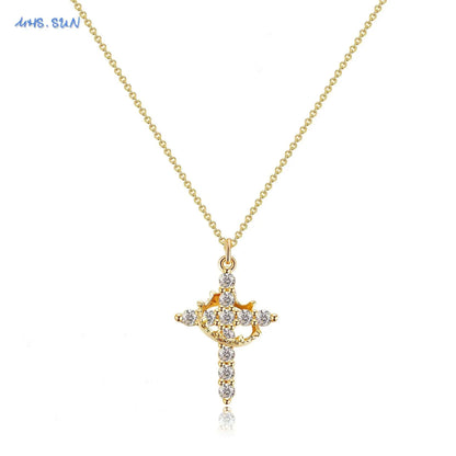 SUNSLL Cubic Zircon Rotatable Crown Cross Pendant Necklaces Classic Stainless Steel Chain Banquet Party Jewelry For Women Men