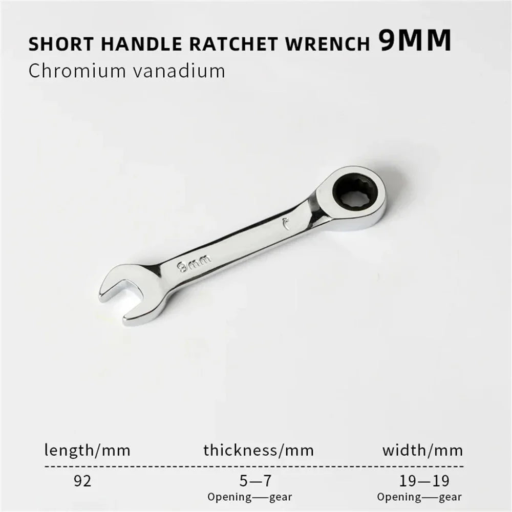 6-19mm Short Handle Quick Ratchet Wrench 72 Teeth Multi Functional Portable Short Dual-use Plum Blossom Small Wrench Hand Tools