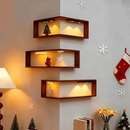 Space Saving 90 Degree Corner Wall Shelf Floating Shelf Suspended Wooden Display Shelf Wall Mounted Corner Bookshelf Home