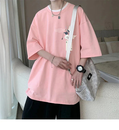 Men's Cotton T-shirts White 5XL Fashion Mens Oversized T Shirt Funny Print Summer Casual Wear Tee Shirts for Men Male Clothes