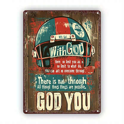 Inspirational Football Helmet Quote - Rustic Aluminum Metal Sign for Kitchen & Pub Decor, Faith-Based 8x12 Wall Art