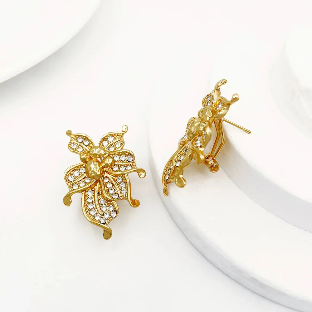 YTJX Wedding Jewelry Set Africal Big Flower Choker Necklace Fine Zircon Bracelet Piercing Earring Ring 18K Gold Plated Jewellery