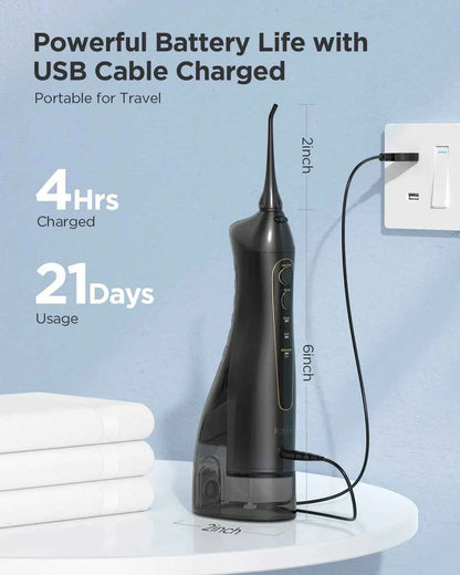 Fairywill Portable Oral Irrigator - 300ML Rechargeable Water Flosser with 3 Cleaning Modes