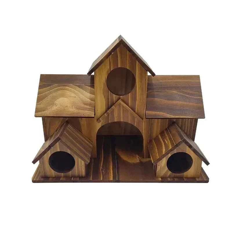 Decorative Wooden Bird House Outdoor Garden Hanging Feeder Villa Nest Natural Solid Wood Waterproof Shelter for Wild Birds