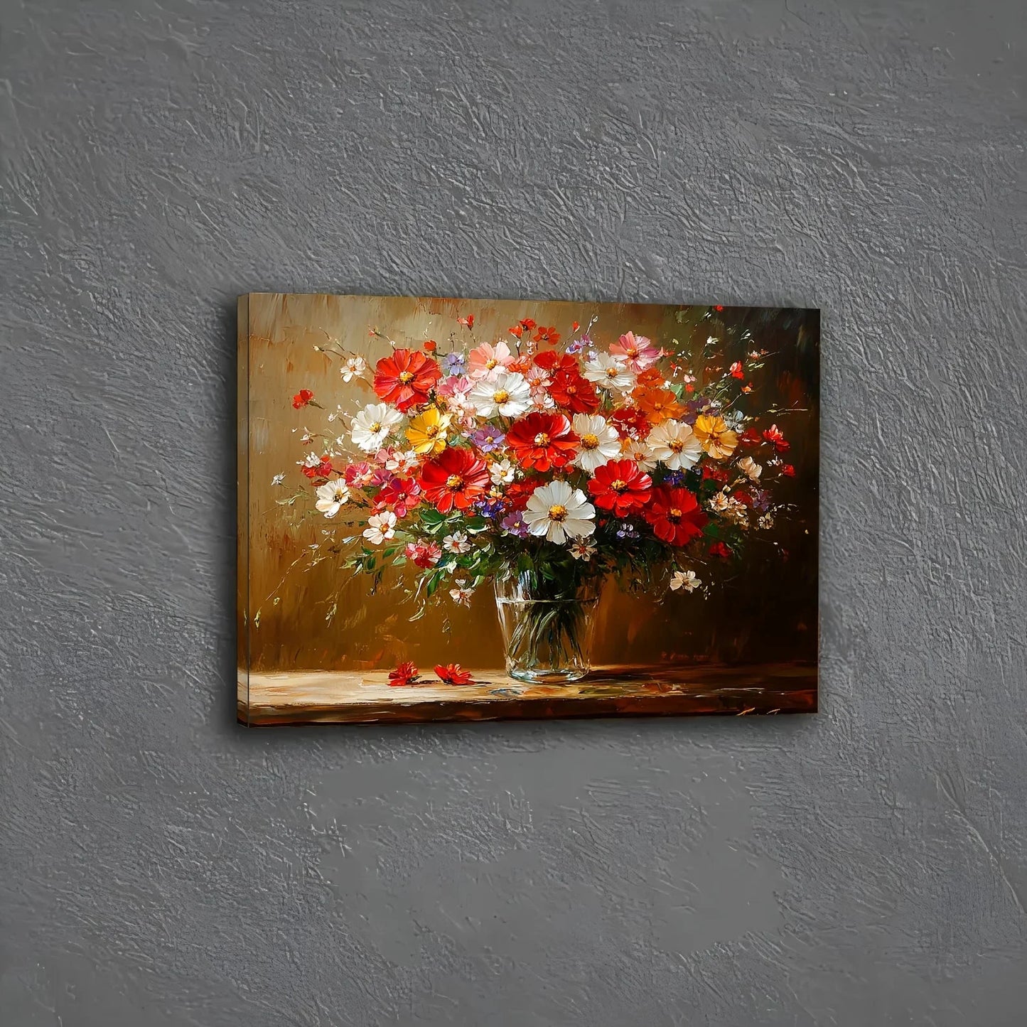 Vibrant Floral Canvas Wall Art - Wooden Framed Colorful Bouquet Print for Home, Office, Living Room, Bedroom, 11.8x15.7 inches