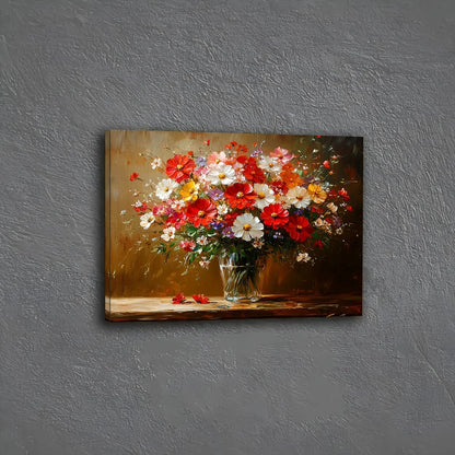 Vibrant Floral Canvas Wall Art - Wooden Framed Colorful Bouquet Print for Home, Office, Living Room, Bedroom, 11.8x15.7 inches