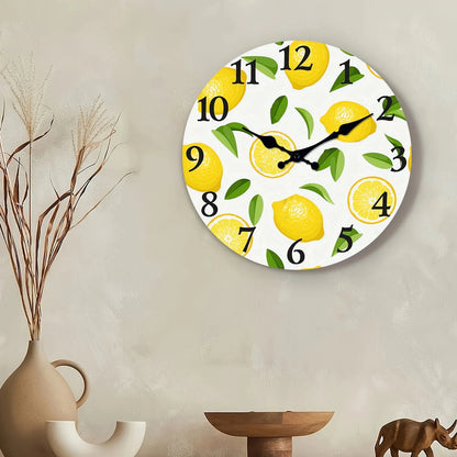 1pc wooden wall clock, yellow lemon and green leaf design wall clock, family mute clock, living room bedroom study decoration