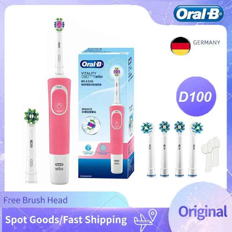 Oral B D100 2D Vitality Electric Toothbrush Timer 7600Rpm Cross Action Deep Cleaning and Whitening Teeth Tooth Brush