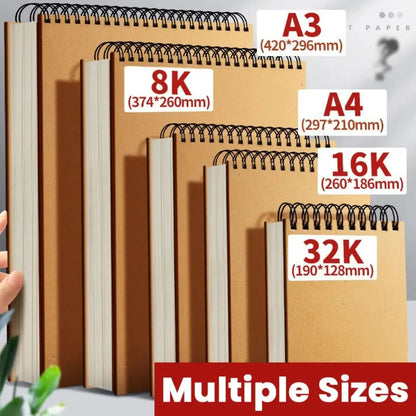 High Quality Kraft Paper Art Sketchbook A4/8K/16K/32K/A3 Flip-up Drawing Notepad 30Sheets/60Pages Spiral Notebook Art Supplies