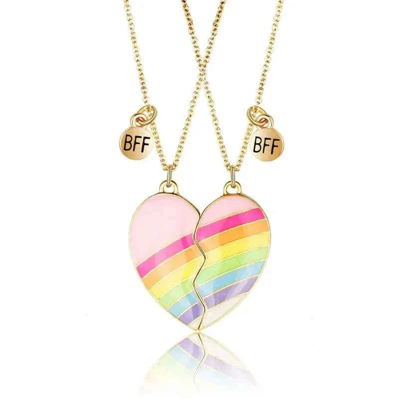 Cute 2 Pcs BFF Necklace Heart Pendant Best Friend Necklace Fashion Couple Chain Necklace Children Friendship Jewelry