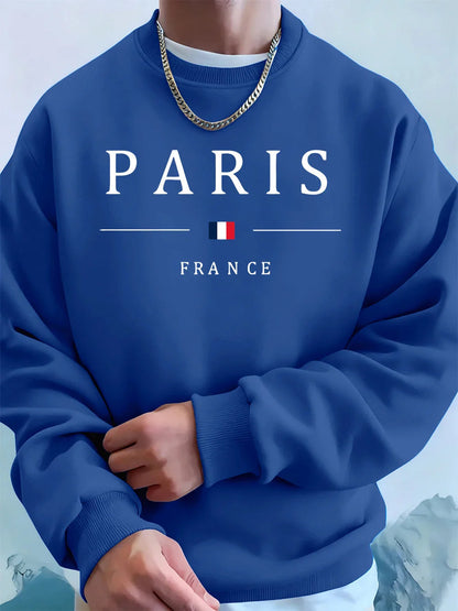 Paris France Flag Printing Men'S Hoodies Autumn Oversize Sweatshirt Hip Hop Crewneck Fleece Warm Streetwear Street Men Clothes