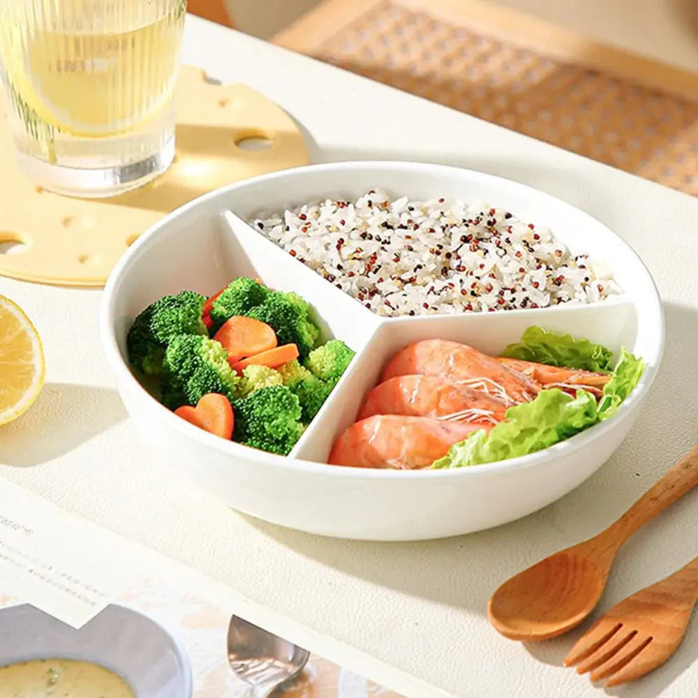 3 Compartments Grid-shaped Dinner Plate White Ceramic Divided Food Tray Durable Large Capacity Steamed Plate Breakfast Dish