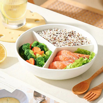3 Compartments Grid-shaped Dinner Plate White Ceramic Divided Food Tray Durable Large Capacity Steamed Plate Breakfast Dish