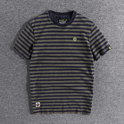 High Quality 100% Cotton Striped T Shirts for Men Summer Short Sleeve Distressed Washed Tees 24ss Y2k Youth Male Streetwear Tops