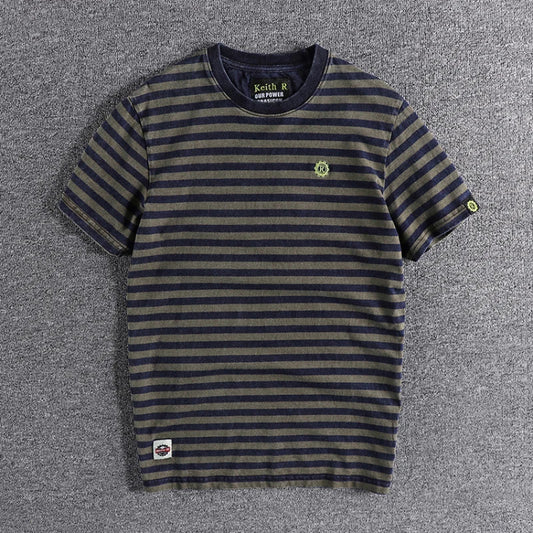 High Quality 100% Cotton Striped T Shirts for Men Summer Short Sleeve Distressed Washed Tees 24ss Y2k Youth Male Streetwear Tops