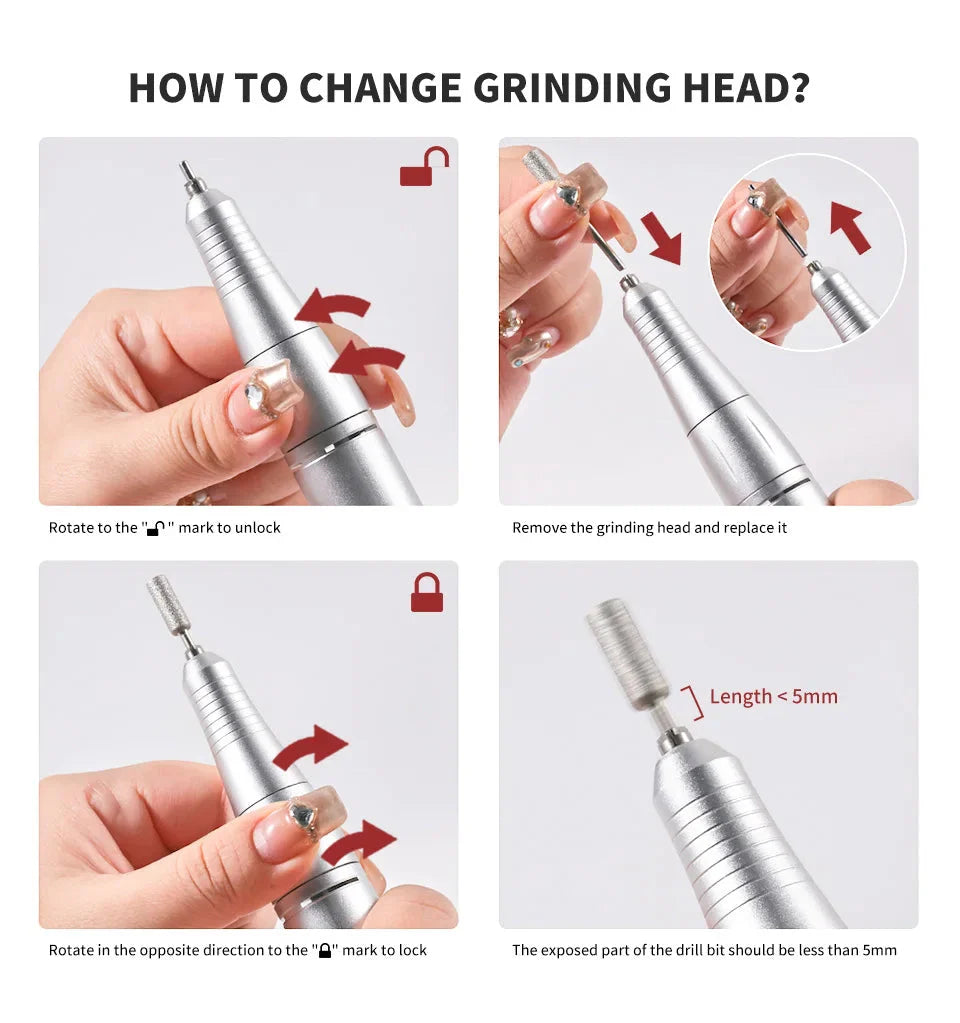 45000RPM Professional Nail Drill Machine Rechargeable Low Noise Electric Nail Drill Sander File for Manicure Gel  Polish Tool