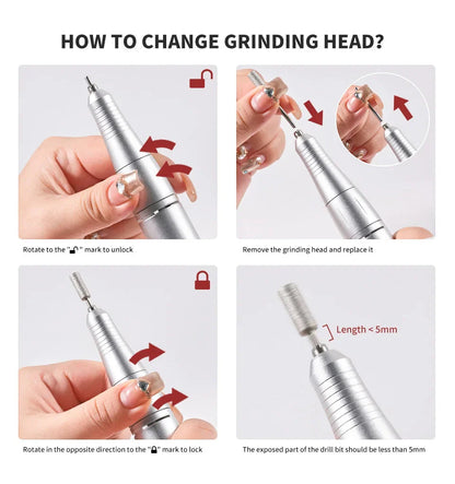 45000RPM Professional Nail Drill Machine Rechargeable Low Noise Electric Nail Drill Sander File for Manicure Gel  Polish Tool