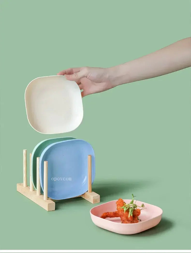Solid Color Wheat Straw PP Plate Reusable Small Plates Dinner Dish Vegetable Fruit Cake Snacks Plate Tableware Home Supplies