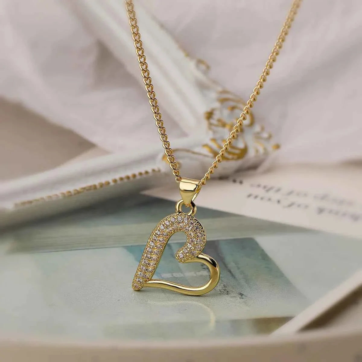 Mafisar Non-Fading Gold Color 316L Stainless Steel Party Jewelry Shiny AAA CZ Zircon Heart Pendants Necklaces For Women