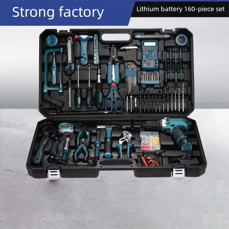 160/136/115/63 PC Lithium Drill Household Multifunctional Hardware Tool Manual Daily Electrician Woodworking Maintenance Toolbox