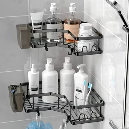 No Drilling Stainless Steel Triangle Double Layer Shelf for Bathroom Balcony Kitchen Corner Storage Space Saving Durable Design