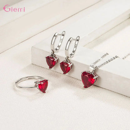 Top Fashion 925 Silver Jewelry Sets Shiny Crystal Gifts Suit For Women Girls Pendant Necklace Earrings Rings Hot Sale