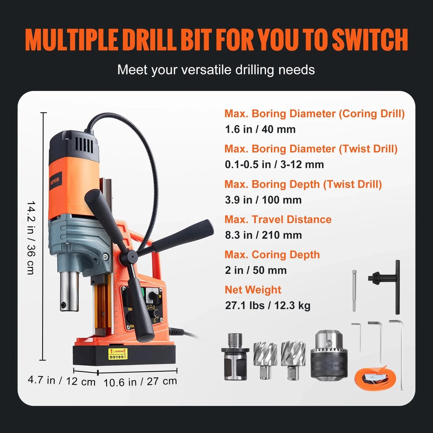 SucceBuy 1300W 1400W 2" Electric Drilling Machine Magnetic Drill Press Boring Diameter Power Drill 810 PRM Drill