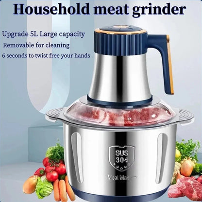 5L Electric Meat Grinders Multifunctional Vegetable Slicer Chopper 304Stainless Steel Food Processor Mixer Machine Kitchen Tool