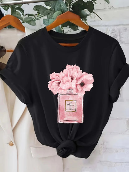 Women'S Floral Print T-Shirt Paris Flower Design Casual Crew Neck Short Sleeve Top All Season Wea  shirts for women  y2k top
