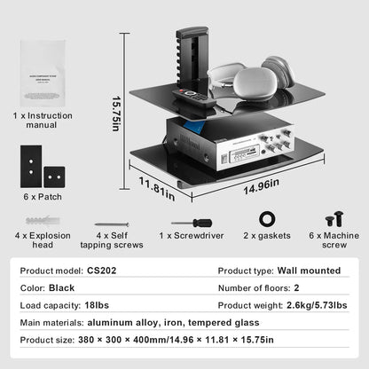 SucceBuy 4-Tier AV Media Stand Audio/Video Stand with Strengthen Tempered Glass Shevles for DVD Adjustable Media Storage Cabinet