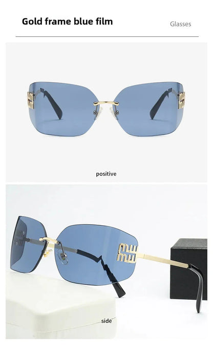 Curved One-Piece Sunglasses, Frameless Square Cut-Edge Design, UV400 Protection, Women's High-End Street Style