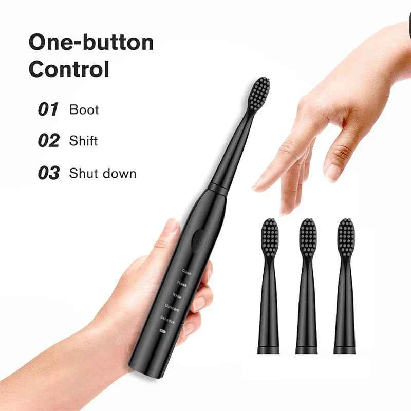 Sonic Electric Toothbrush For Adult Black White Whitening Timer Soft Hair IPX7 Waterproof 5-gear Mode USB Charging Teeth Brush