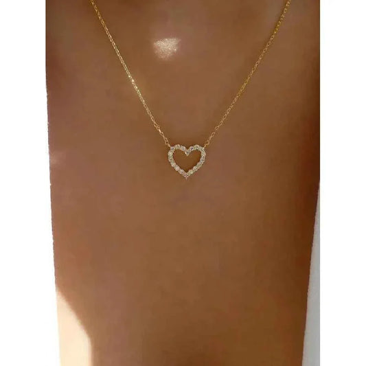 Elegant Rhinestone Heart Shaped Design Pendant Necklace for Women, Stainless Steel Jewelry for Gift, Fashionable Accessories for